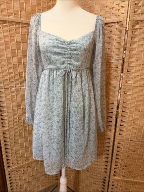Altar'd State Light Sage Floral Long-Sleeve Empire Dress